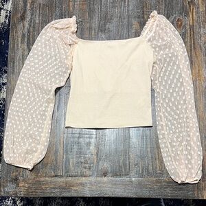 Lush Cream Blouse with Sheer Polka Dot Sleeves